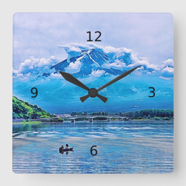 Peaceful Watercolor Japanese Art Design   Square Wall Clock (Front)