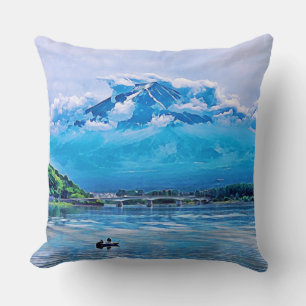 Peaceful Watercolor Japanese Art Design Throw Pillow