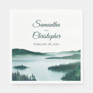 Peaceful Watercolor Mountain Lake Rustic Wedding Napkins