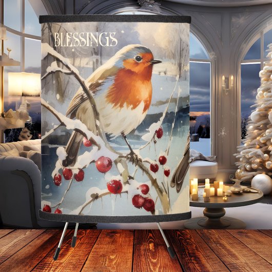 Peaceful Watercolor Robins Christmas Winter Lamp