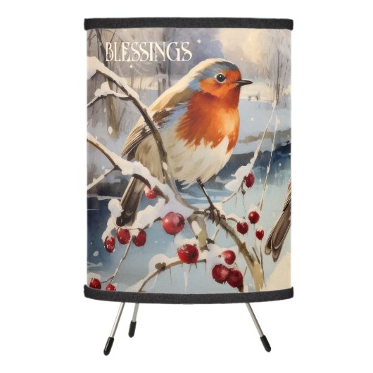 Peaceful Watercolor Robins Christmas Winter Lamp (Left)