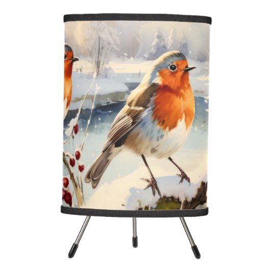Peaceful Watercolor Robins Christmas Winter Lamp (Front)