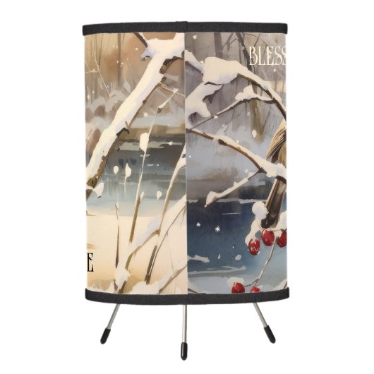 Peaceful Watercolor Robins Christmas Winter Lamp (Back)
