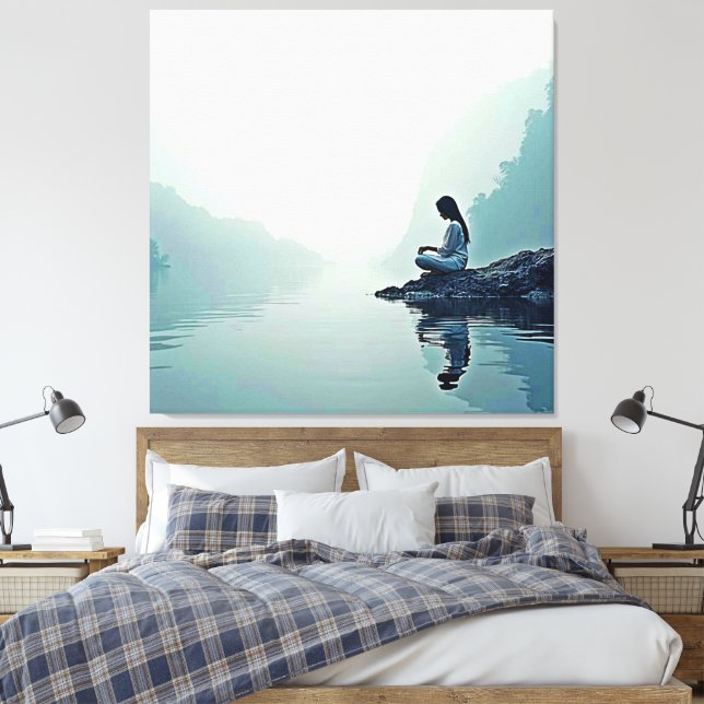 Peaceful Waterside Meditation Design Canvas Print (Insitu(Bedroom))