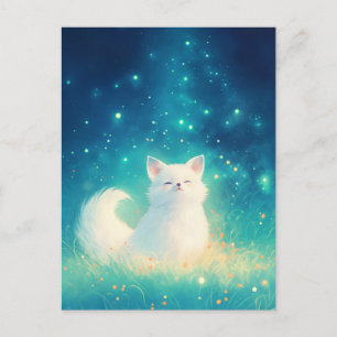 Peaceful White Fox Under Starry Night Sky Postcard