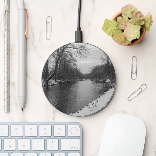 Peaceful Winter At James River Grayscale Charger (Desk)