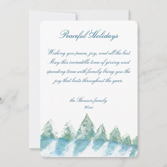 Peaceful Winter Forest Watercolor Script Christmas Holiday Card (Front)