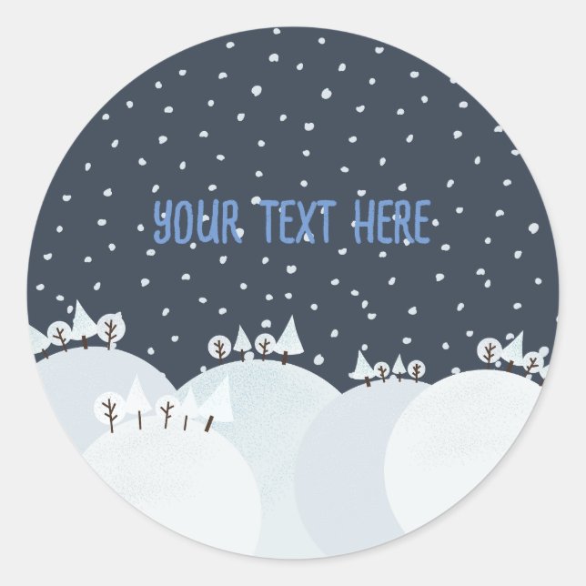 Peaceful winter forest with snow and snowflakes classic round sticker (Front)