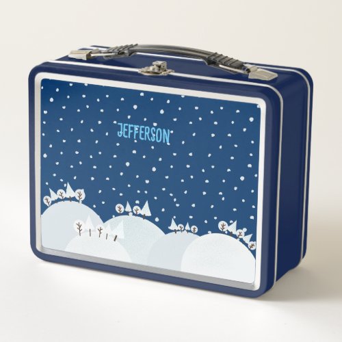 Peaceful winter forest with snow and snowflakes metal lunch box