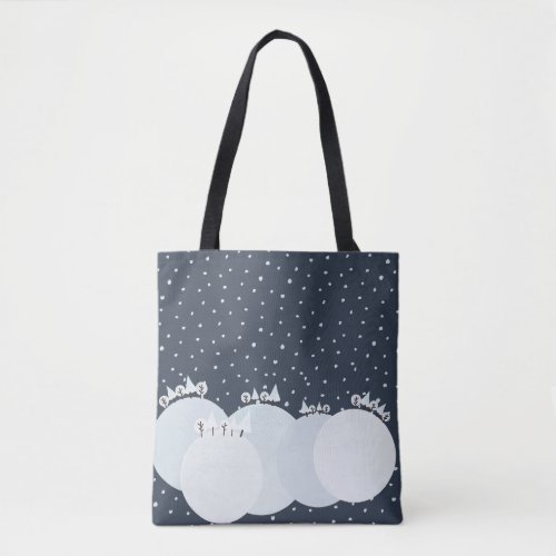 Peaceful winter forest with snow and snowflakes tote bag