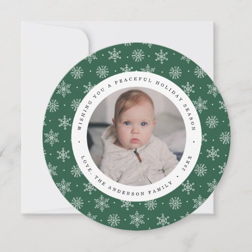 Peaceful Winter  Green Circle Holiday Photo Card