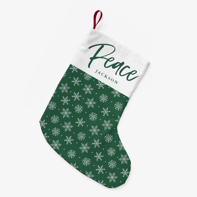Peaceful Winter | Green Small Christmas Stocking (Front (Hanging))