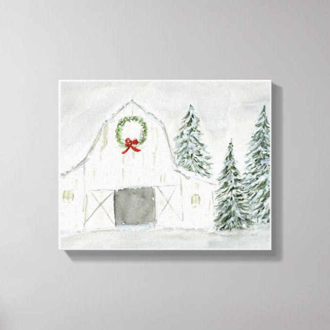 Peaceful Winter Holiday Barn Canvas Print (Front)