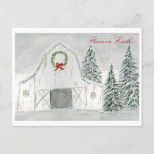 Peaceful Winter Holiday Barn Postcard