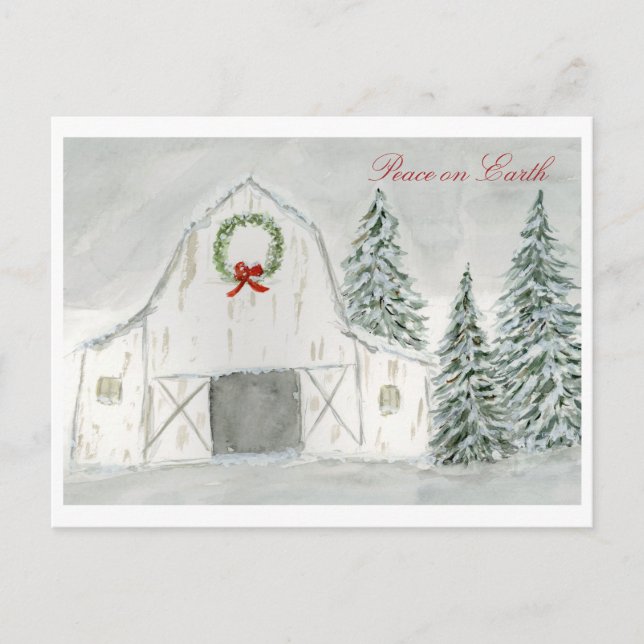 Peaceful Winter Holiday Barn Postcard (Front)