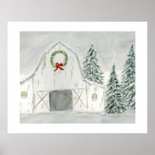 Peaceful Winter Holiday Barn Poster