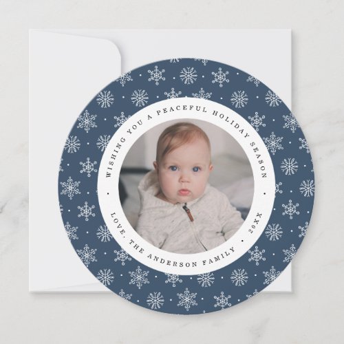 Peaceful Winter  Navy Circle Holiday Photo Card