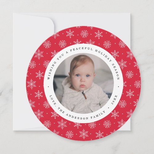 Peaceful Winter  Red Circle Holiday Photo Card