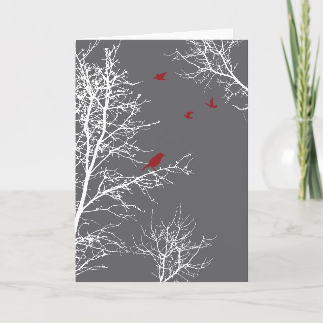 Peaceful Winter Silhouette Trees and Birds Card (Front)