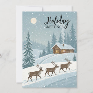 Peaceful Winter Snow Reindeers Season's Greetings  Holiday Card