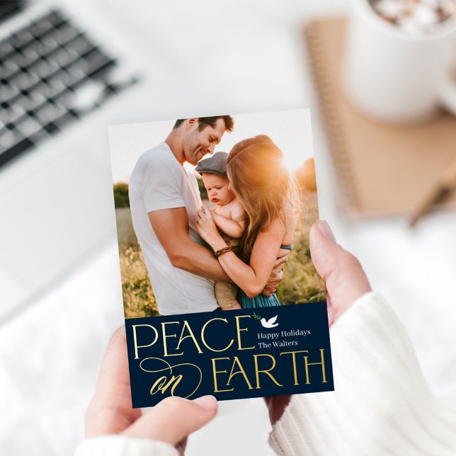 Peaceful Wish Foil Holiday Photo Card (Creator Uploaded)