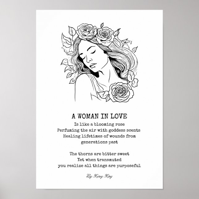 Peaceful woman, black and white rose wall art  (Front)