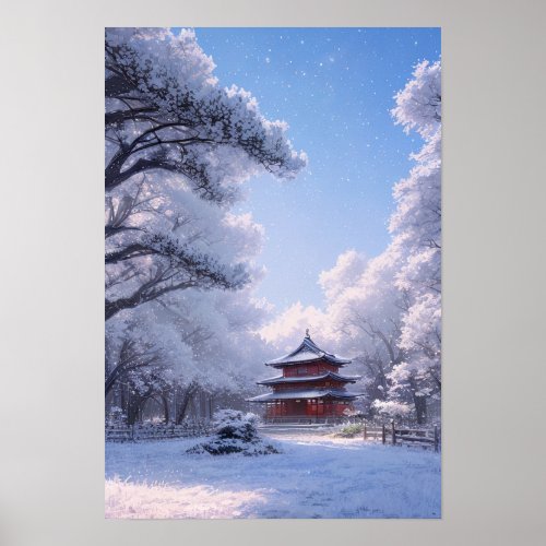 Peaceful Wooden Temple in Countryside Poster