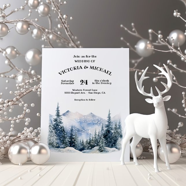 Peaceful Woodland Pine Trees Snow Mountain Wedding Invitation (Creator Uploaded)