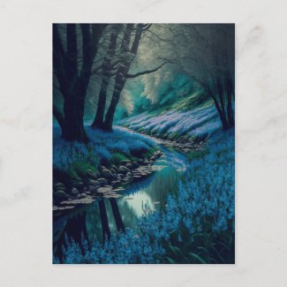 Peaceful Woodland River with Wild Bluebells