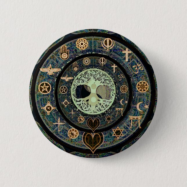Peaceful Yin Yang Tree of Life Symbol Pinback Button (Front)