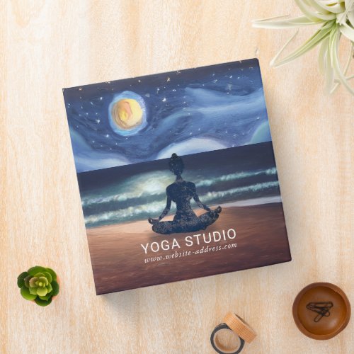 Peaceful Yoga Meditation Moonlight Sky Ocean Beach 3 Ring Binder