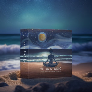 Peaceful Yoga Meditation Moonlight Sky Ocean Beach 3 Ring Binder