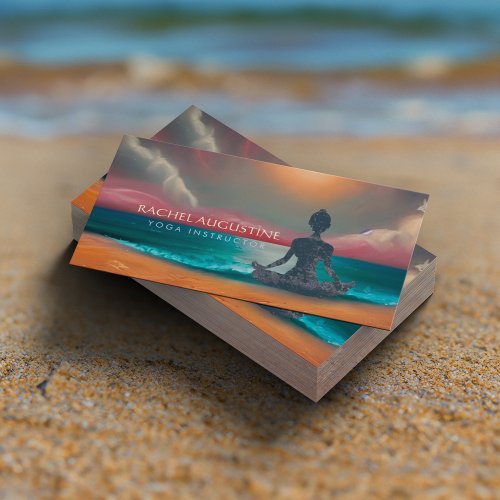 Peaceful Yoga Meditation Moonlight Sky Ocean Beach Business Card