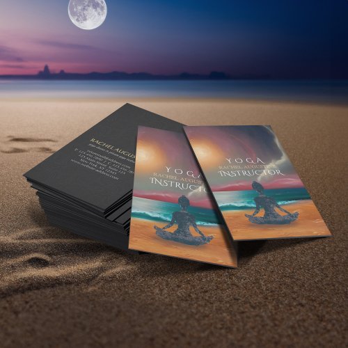 Peaceful Yoga Meditation Moonlight Sky Ocean Beach Business Card