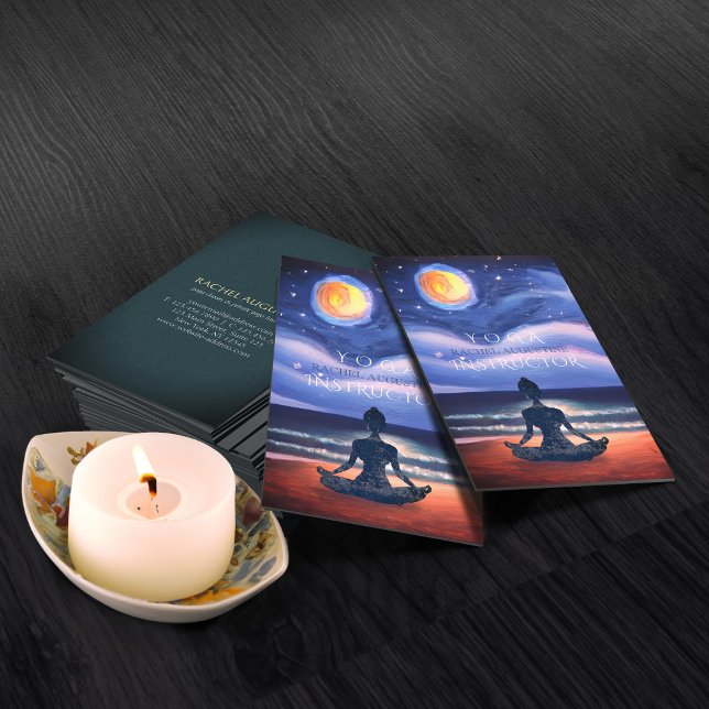 Peaceful Yoga Meditation Moonlight Sky Ocean Beach Business Card (Creator Uploaded)