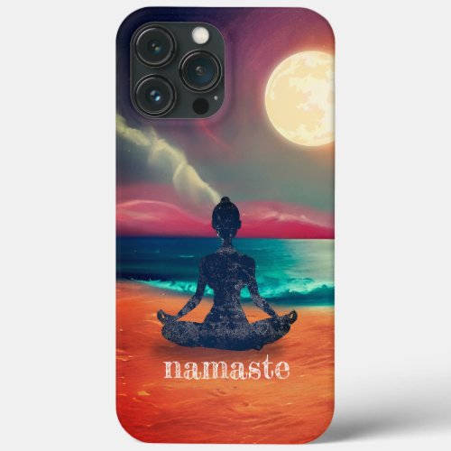 Peaceful Yoga Meditation Moonlight Sky Ocean Beach iPhone 13 Pro Max Case