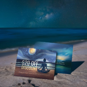 Peaceful Yoga Meditation Moonlight Sky Ocean Beach Discount Card