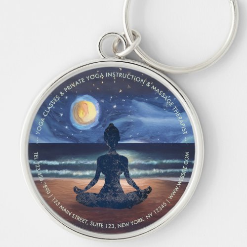 Peaceful Yoga Meditation Moonlight Sky Ocean Beach Keychain