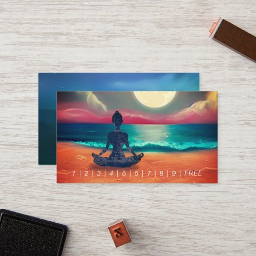 Peaceful Yoga Meditation Moonlight Sky Ocean Beach Loyalty Card