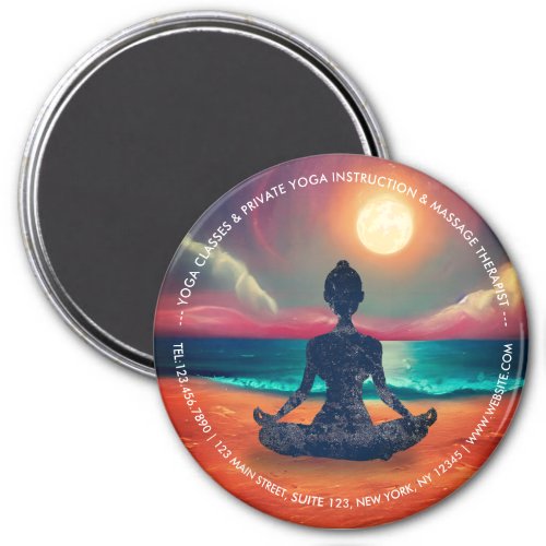 Peaceful Yoga Meditation Moonlight Sky Ocean Beach Magnet