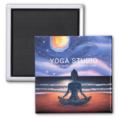 Peaceful Yoga Meditation Moonlight Sky Ocean Beach Magnet