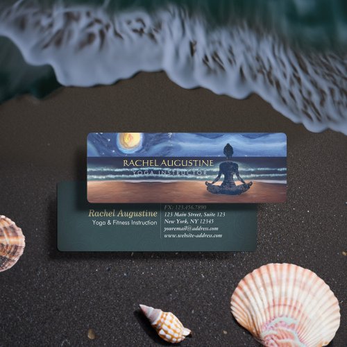 Peaceful Yoga Meditation Moonlight Sky Ocean Beach Mini Business Card