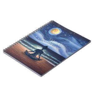 Peaceful Yoga Meditation Moonlight Sky Ocean Beach Notebook