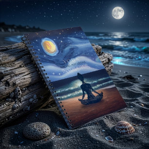 Peaceful Yoga Meditation Moonlight Sky Ocean Beach Notebook