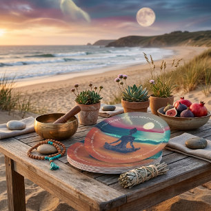 Peaceful Yoga Meditation Moonlight Sky Ocean Beach Paper Plates