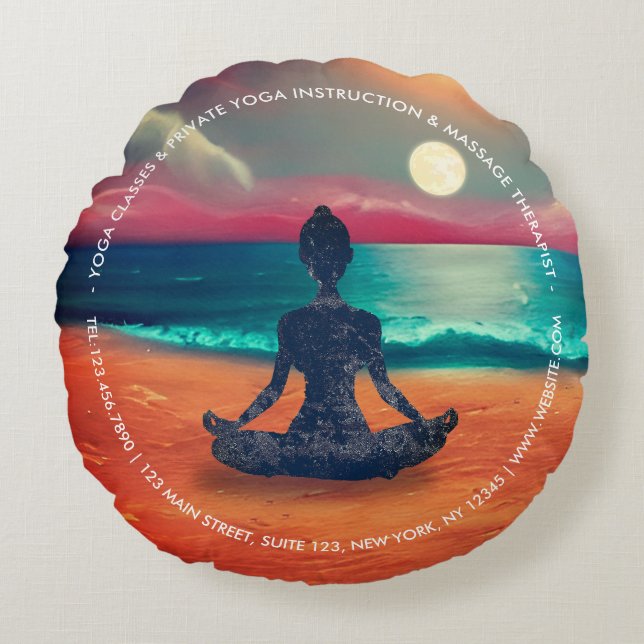 Peaceful Yoga Meditation Moonlight Sky Ocean Beach Round Pillow (Front)
