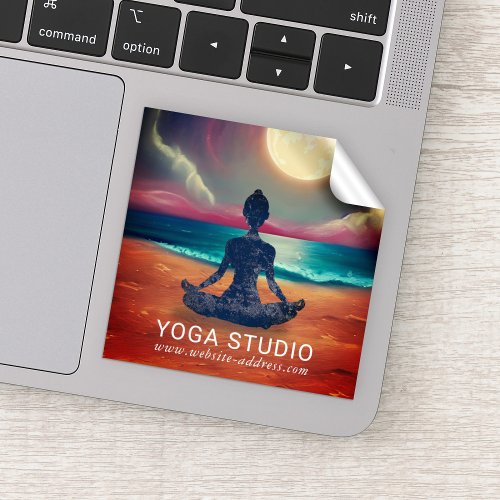 Peaceful Yoga Meditation Moonlight Sky Ocean Beach Sticker