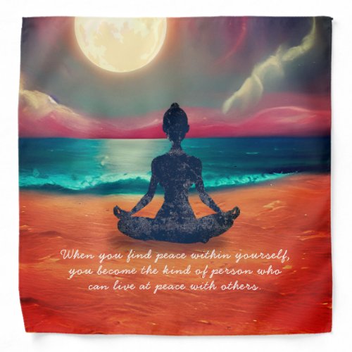 Peaceful Yoga Meditation Moonlight Sky Ocean Quote Bandana