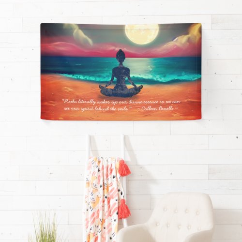 Peaceful Yoga Meditation Moonlight Sky Ocean Quote Banner