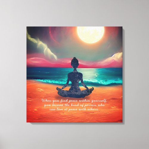 Peaceful Yoga Meditation Moonlight Sky Ocean Quote Canvas Print